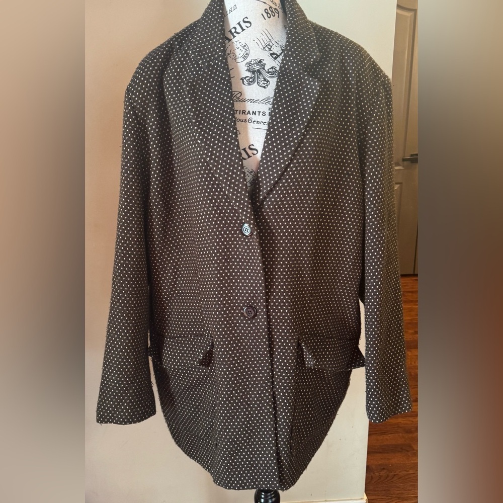 Vintage Newport News Brown Cream Polkadot Blazer Women’s 22W Acrylic Business